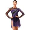 dPois Abito da Balletto Ballo Lirico Contemporaneo Donna Vestito da Pattinaggio Artistico Manica Lunga Body Ginnastica Ritmica con Strass Costume da Ballo Latino Tango Nero&Bianco S
