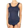 EGI Canotta Donna Spallina con Bordo Pizzo in Lana 85% e Seta 15% a Costine (S/M, Blu)