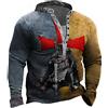kewing Uomini Cavalieri Templari Stampa Pullover A Manica Lunga Outdoor Tactical T Shirt Retro Distressed per Gli Uomini 3D Stampato con Scollo A V Bottoni Magliette A Manica Lunga