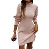 FUNSEED Abito da donna in maglia con perle, elegante collo alto aderente in vita con vacanze, tea party, Rosa, S