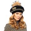 Vivisence Invernale Cappello Femminile Fatto A Mano con Decorazioni Dorate E Pompon Staccabile Fodera Interna in Pile Realizzato in Lana Ideale per l'inverno, Nero,Taglia Unica