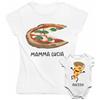 Vestin M-Italy Coppia T-Shirt Body Donna & Neonato/a - Personalizzabile Mamma Figlio Figlia Pizza - Maglietta Maglia Pigiamino Super vestibilità Top qualità (Cotone, Bianca)