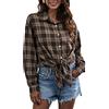 KevaMolly - Camicetta in flanella a quadri per donna, vestibilità ampia, stile boyfriend, con bottoni, a maniche lunghe, camicia casual in flanella, XL