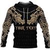 DFWY TQWSVUM Felpa con Cappuccio con Coulisse Stampa Tatuaggio Martello di Thor Vichingo da Uomo, Pullover Totem Drago Celtico Yggdrasil Mitologia Norrena, Felpe con Maniche Lunghe Pirata Vintage
