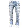 Beokeuioe Jeans applicati strappati straight flare pantaloni jeans skinny uomo patchwork invecchiati lavati vintage larghi punk denim pantaloni hip hop jeans moda skateboard jeans, Nero , S