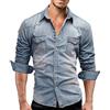 Suncolour Camicia Western Classica da Uomo in Denim Stonewash, Camicia da Jeans in Denim da Uomo Collo Regolare Tasche con Borchie di Perle Elasticizzate