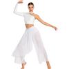 MSemis Vestito da Ballo Lirico Contemporaneo Donna Maxi Abito da Pattinaggio Artistico Crop Top da Ginnastica Monospalla + Pantaloni Larghi Costume Danza Classica Ballerina Rosa XXL