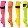 CKANDAY 4 paia di calzini alti al ginocchio, adatti per taglia 6-10, calzini a tre strisce per pattinaggio a rulli alti da strega, calzini colorati per pattinaggio atletico,(giallo/rosa/arancione/verde)