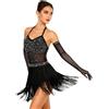 dPois Vestito da Ballo Latino Americano Tango Donna con Guanti Abito da Pattinaggio Artistico con Frange Nappe Body Ginnastica Ritmica Costume Danza Samba Rumba Salsa Blu Reale L