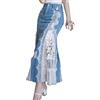 Pulcykp Gonna lunga maxi denim e coda di pesce in pizzo per gonna a vita alta stile sirena da donna, Blu, S