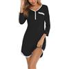 Yukiuiny Maglie Pigiama con Pizzo da Donna, Camicie da Notte in Cotone, Comodo Abbigliamento da Notte per tutte Stagione,3/4 Maniche-Nero/XXL