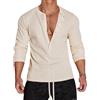 DAIHAN Maglia Manica Lunga Uomo Maglietta T Shirt Casuale con Collo Serafino Magliette Tinta Unita Slim Fit Henley Tshirt,Beige,XL