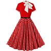 Generic Abito vintage da donna, a pois, alla moda, retrò, anni '50, svasato, casual, con scollo rotondo, elegante abito da sera Audrey Hepburn, Rosso, XXL