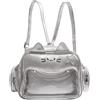 Syzplnwy Zaino con display pin per ragazze della scuola con materiale in pelle PU - Kawaii Cat Ita Bag Preppy Y2k Estetica Borsa a tracolla con inserto, Argento, 28x20x14cm