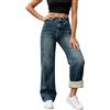 Generico Jeans da donna foderati in pile invernali foderati in flanella termica denim pantaloni caldi a vita alta dritta gamba larga pantaloni jeans con tasche vestito casual outdoor streetwear per donna