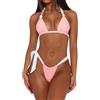 Roevite Bikini a triangolo con perizoma a blocchi di colore da donna, sexy, con scollo all'americana, costume da bagno brasiliano, Rosa, XS
