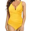 Generico Costume Modellante Donna Pancia Piatta Costume da Bagno da Donna 2024 Primavera/Estate Nuovo Tinta Unita a Vita Alta Sexy con Scollo a V Aperto sul Costumi Interi Pancia Piatta (Red, L)