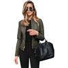TYQQU Donna Giacche Da Motociclista in Ecopelle Capispalla Zip Up Giacche Slim Senza Colletto Verde Militare XL