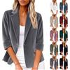 Générique Giacche da donna tinta unita Cappotto autunno e inverno giacca Blazer donna in velluto a coste felpa casual a vita alta aperta davanti top con tasca top lavoro felpa, Rosa, L