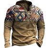 keephen Felpa a Maniche Lunghe da Uomo Felpa con Cappuccio Stile Etnico Occidentale con Colletto in Piedi Camicia Henley Tattica Vintage all'aperto con segni di invecchiamento Top Pullover
