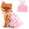 PAIDEFUL Abito tutù per cane piccolo in denim a righe organza fiocco perline gonna estiva morbida confortevole traspirante abbigliamento senza maniche bottoni costume rosa, XS