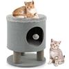 GYMAX Casetta per Gatti con Tiragraffi, Palla di Peluche, 3 in 1, come Sgabello/Ottomana Poggiapiedi, 40 x 40 x 47 cm (2 - Grigio)