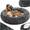 tectake® Lettino per Cani, Cuccia per Cani da Interno con Rivestimento Lavabile in Peluche Lungo, Imbottitura Spessa, Bordo Rialzato, Chiusura Lampo, Nodi Antiscivolo - Ø 60 cm