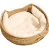 Generisch Cuccia per gatti in rattan, 35 cm, rotonda, in rattan fatto a mano, con in cotone, per tutte le stagioni