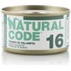 Generico Natural Code Umido Gatto Adult gusto TRANCI di PALAMITA, Numero 16, alimento completo in SFILACCETTI per gatti adulti di tutte le taglie, altamente digeribile | 12 scatolette da 85 grammi l'una.