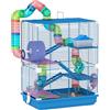 PawHut Gabbia per Criceti a 5 Livelli con Tubi, Ruota 46x30x58 cm Blu Scuro