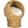 PawHut Cuccia Rialzata per Gatti in Vimini, con Cuscino in Cotone, Marrone e Bianco, 42 x 33 x 52cm