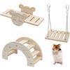 Nzoike Giocattoli per Criceti in Legno, Set 3 Pezzi con Altalena, Ponte e Rifugio, Accessori Fai da Te per Gabbia Roditori e Hamster