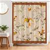 BREASOME Vintage Tenda Doccia Antimuffa 180 x 180 cm Motivo di Rami e Uccelli Tenda Vasca da Bagno Tessuto in Poliestere Resistente all'Acqua con 12 Ganci