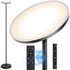 OUTON Lampada da Terra LED, 30W/3000LM 126 LED Lampada da Pavimento Moderna, 3000K-6500K Dimmerabile con Controllo Remoto e Tocco, Timer 1H, Piantane da Salotto Ideale per Soggiorno Ufficio(Nero Cool)