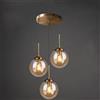 NIYKKA Lampada a sospensione a sfera in vetro trasparente/grigio fumo/ambra Lampadario industriale in ottone vintage a 3 luci Lampada a sospensione a grappolo E27 Plafoniera per soggiorno con isola cucina