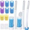 TZEKING Set Scopino WC Usa e Getta 54 Pezzi - 2 Spazzole con Manico Lungo, 2 Supporti a Parete con Staffa Adesiva, 48 Ricariche Detergenti in Spugna per Pulizia Bagno, Lavandino e Vasca