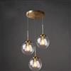 DLSixYi Lampadario industriale vintage in ottone a 3 luci Trasparente/Grigio fumé/Ambra Lampada a sospensione a sfera in vetro Cluster E27 Lampada a sospensione per soggiorno con isola cucina