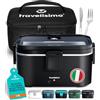TRAVELISIMO Scaldavivande Elettrico Portatile Extra Grande 1,8L 100W Portapranzo Riscaldabile Portatile, 220V/12V/24V Porta Pranzo Riscaldabile per Viaggio e Lavoro, Porta Pranzo Termico