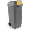 Mobil Plastic - Bidone Raccolta Differenziata 100L | Contenitore Rifiuti con Coperchio a campana e aletta basculante di colore Giallo | Pattumiere Ecologiche per Casa e Ufficio - Corpo Grigio