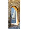 A.Monamour Adesivo Porta Autoadesiva Barca A Vela Vista Mare Attraverso Un Arco In Pietra Con Porta Aperta Vinile PVC Adesivi per Porte Interne 3D Pellicola Adesiva Poster Sticker Murale Parete