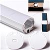 Aftertech® 2m 2metri 2020 20mm ø PROFILO ALLUMINIO TONDO PER STRISCE STRIP LED BARRA RIGIDA 2MT + COVER OPACA