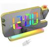 Lancoon Sveglia a proiezione con display RGB, 10 colori, luce notturna, volume e luminosità regolabili, modalità 12/24H, adattatore incluso