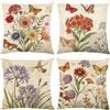 ZJILIXIA 4 Pezzi Federe Cuscini Divano 40x40cm,Federe per Cuscini Fiori Primaverili,Federa per Cuscino in Lino,Federa per Cuscino Farfalle E Uccelli Da Giardino Fiorito,Per Divano Decorazione Della Casa (D)