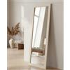 MO.WA Specchio da parete lungo moderno in legno 57x147 bianco shabby, made in Italy, specchio da parete rustico specchiera da muro, o da ingresso, camera da letto