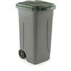 Mobil Plastic - Bidone Raccolta Differenziata 100L | Contenitore Rifiuti con Coperchio Verde | Pattumiere Ecologiche per Casa e Ufficio - Corpo Grigio Resistente