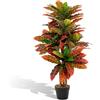 COSTWAY Pianta Artificiale di Croton 100 CM, Albero di Croton Finto con Foglie Variopinte, Tronco Naturale in Legno, Pianta Finta Realistica per Ufficio e Casa