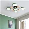 PTLYE Plafoniera a LED nordica Macaron Verde 5 luci con Paralume Rotondo in Metallo a Semi-Incasso Lampadario Moderno in Acrilico per Camera da Letto