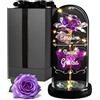 Maverton Rosa Stabilizzata con LED Personalizzata - Rosa Eterna nella Cupola di Vetro - Regalo Donna Compleanno Mamma Nonna Fidanzata Maestra - Regalo Anniversario Matrimonio