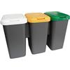 Tontarelli Trio - Cestino per la Raccolta differenziata con Anello Interno e Coperchio con Chiusura a Scatto, Plastica, 75 Litri, Multicolore, 78,5 x 32 x h 47,4 cm