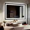 YU YUSING Specchio Bagno con Luce LED, 80x60cm, 3 Colori, Luce Regolabili, Specchio da Parete con Interruttore Touch, Antiappannamento, Visualizzazione del Tempo, Telaio in Metallo, Orizzontale Nero